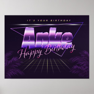 Anke Name Vorname lila retro Poster Geburtstag