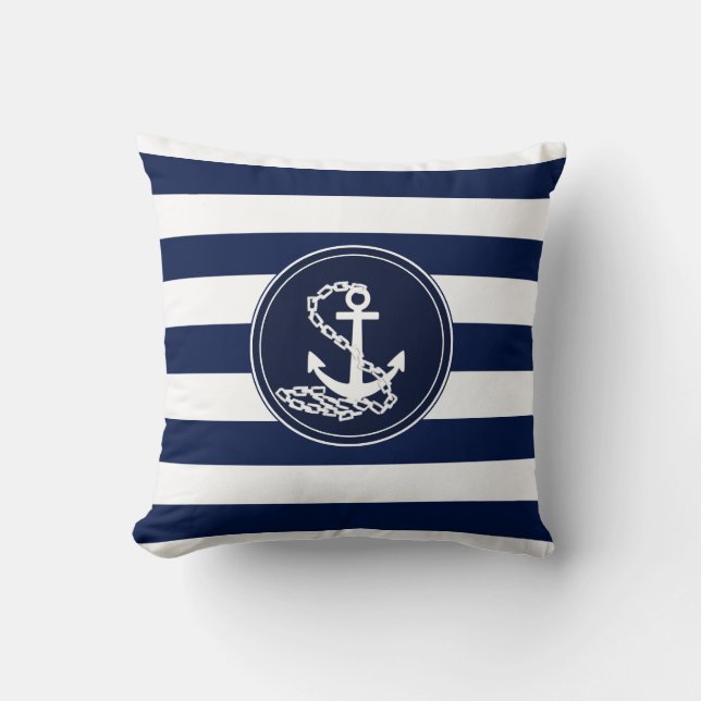 Anker auf dem Seemann von Nautical Blue und White  Kissen (Vorderseite)