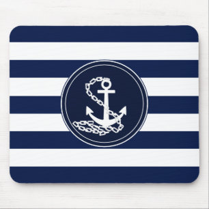 Anker auf dem Seemann von Nautical Blue und White  Mousepad