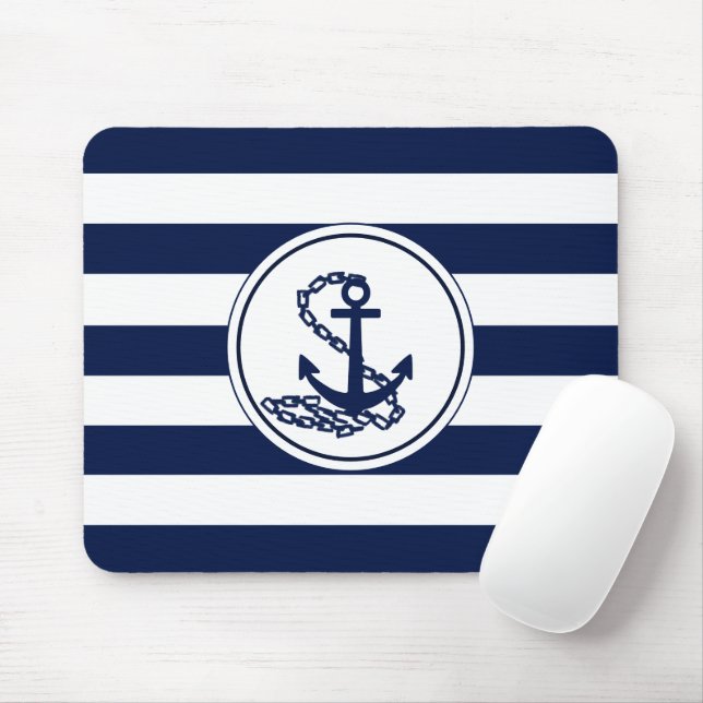 Anker auf dem Segler Nautic Blue and White Stripes Mousepad (Mit Mouse)
