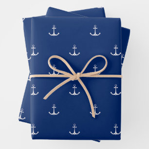 Anker auf navyblauem Hintergrund maritimes Thema  Geschenkpapier Set