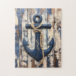 Anker auf rustikalen Holzkarten Puzzle