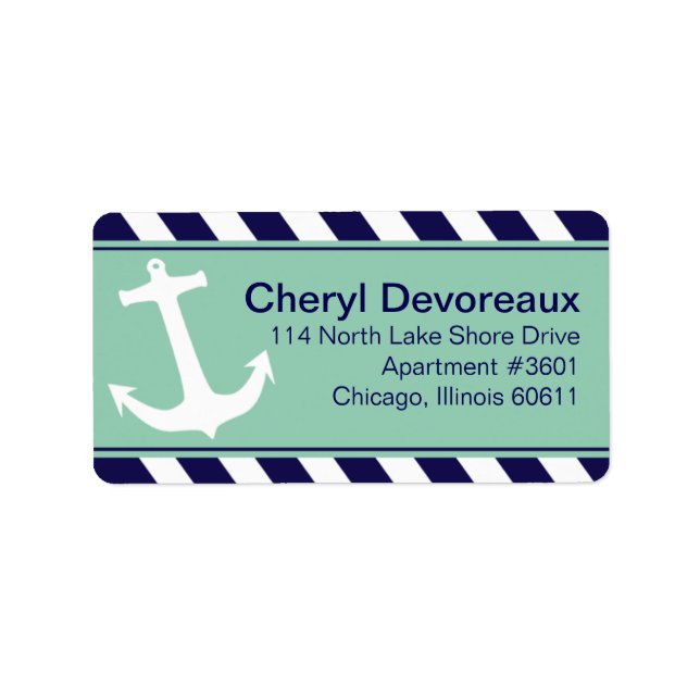 Anker auf Streifen | Marine aqua Adressaufkleber (Vorne)
