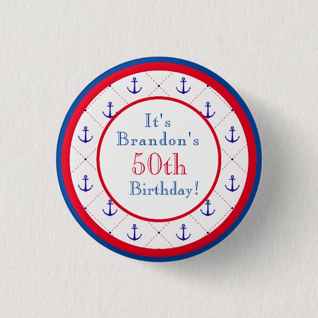 Anker Away Red White Blue 50. Geburtstag Button (Vorderseite)