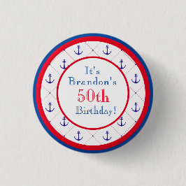 Anker Away Red White Blue 50. Geburtstag Button