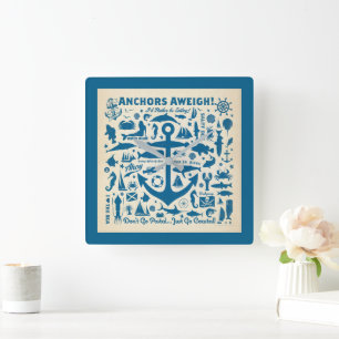 Anker Aweigh! Quadratische Wanduhr