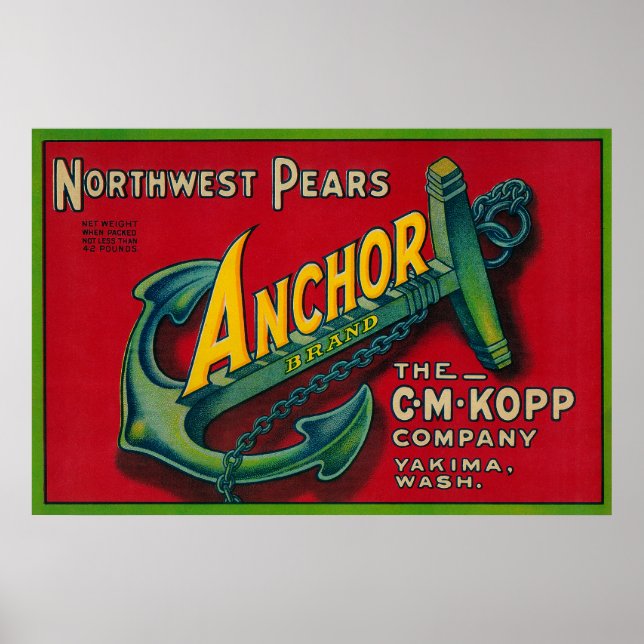 Anker Birnenkorb-EtikettYakima, WA Poster (Vorne)