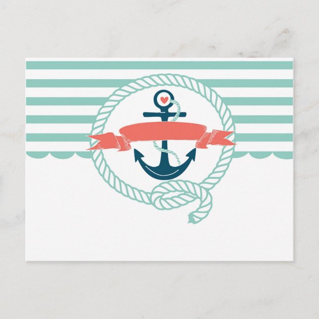 Anker, blau, rot, Nautical Retro Sailor mädchenhaf Postkarte (Vorderseite)