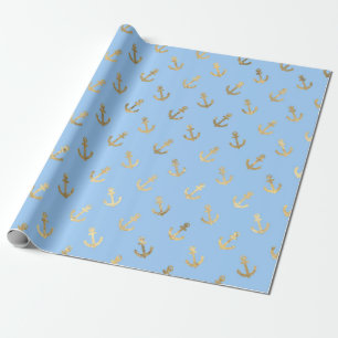 Anker Blue Gold Shimmer Effekt Wrapping Papier Geschenkpapier