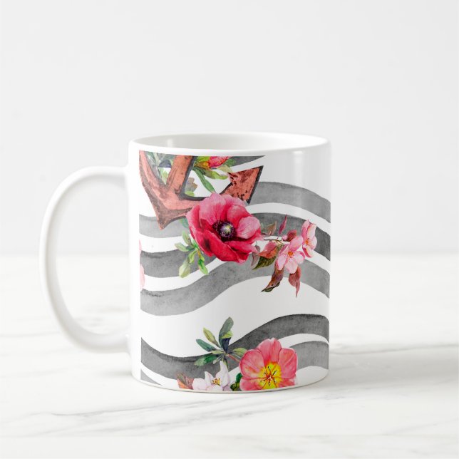 Anker, Blume und Meereswellen. Nahtloses Muster wi Kaffeetasse (Links)