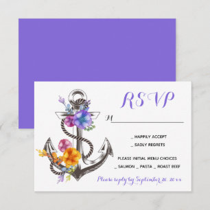 Anker Blumen Hochzeit RSVP Lila Marine Einladung