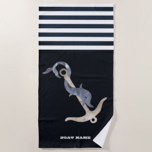 Anker Delphin Navyblaue Streifen Strandtuch