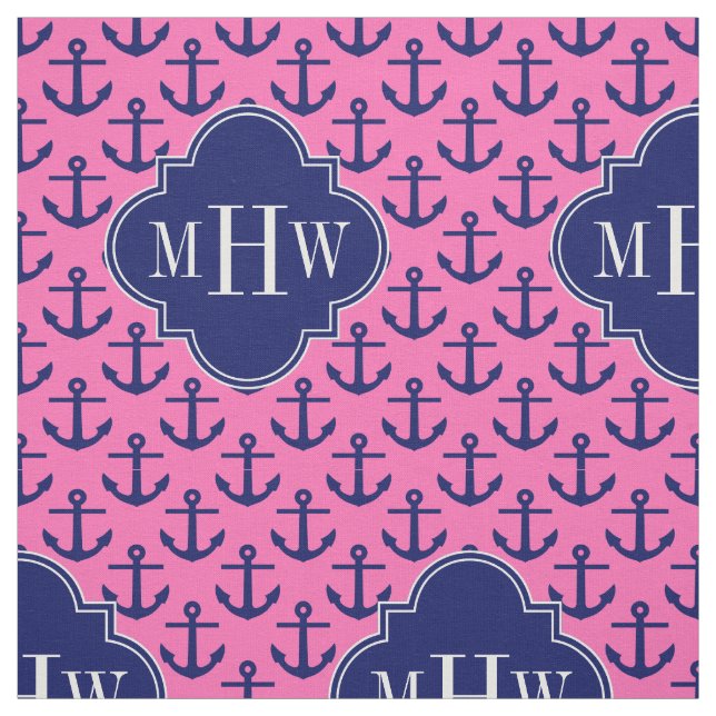 Anker der Marine Hot Pink BG, Navy 3 Initial Monog Stoff (Muster)