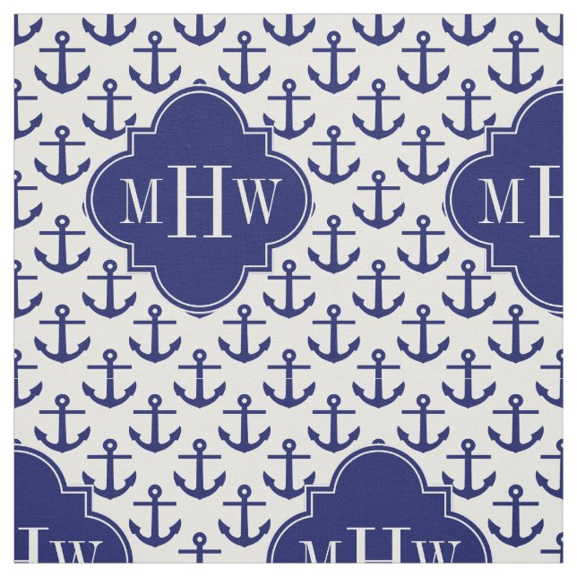 Anker der Marine White BG, Marine 3 Initial Monogr Stoff (Muster)