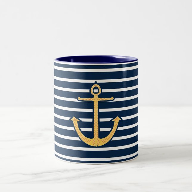 Anker der Navy Stripes Zweifarbige Tasse (Mittel)