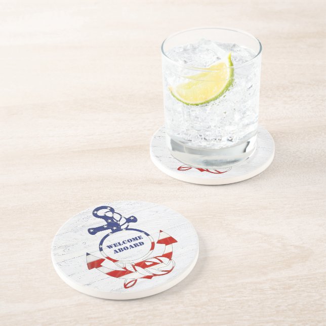 Anker der Wasserflagge auf Holz Getränkeuntersetzer (Seite)