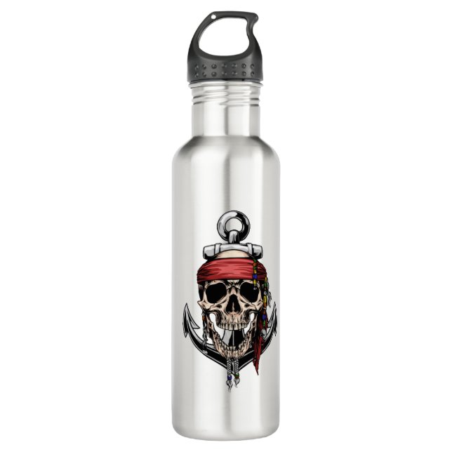 Anker des Kreuzknochens Pirate Skull Edelstahlflasche (Vorderseite)