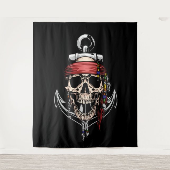 Anker des Kreuzknochens Pirate Skull Wandteppich (Vorderseite)