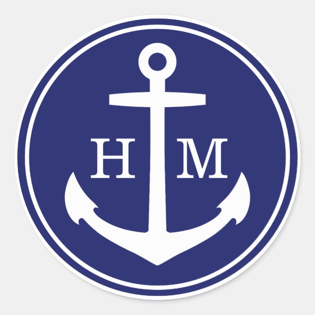 Anker des mit Monogramm Schiffes Runder Aufkleber (Vorderseite)