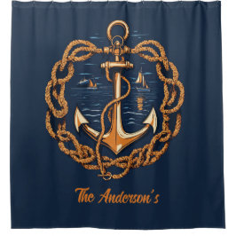 Anker des Nautical Golden Ship Duschvorhang