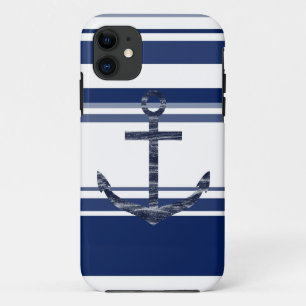 Anker des Navy Blue Stripes-Glitzer Case-Mate iPhone Hülle