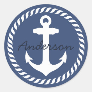 Anker des Navy Blue White Round Nautical Rope Anch Runder Aufkleber