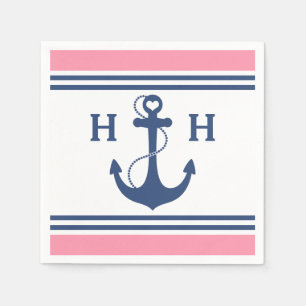 Anker des rosa Nautischen Herzens Serviette
