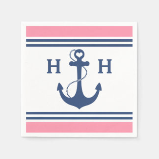 Anker des rosa Nautischen Herzens Serviette