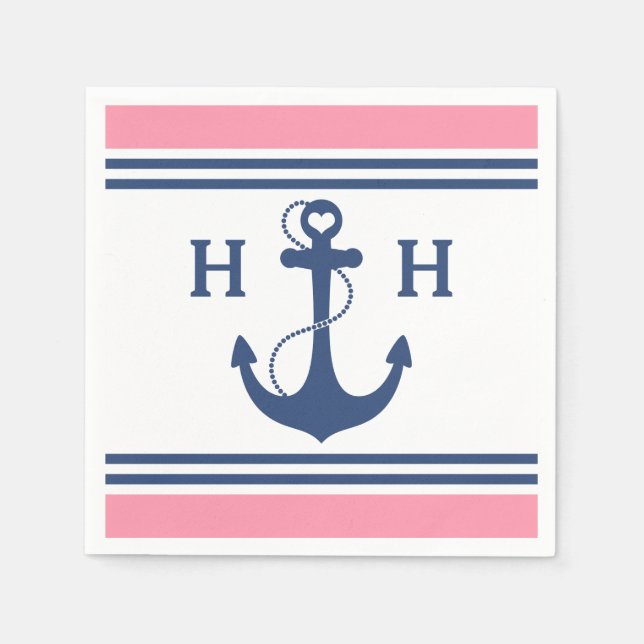 Anker des rosa Nautischen Herzens Serviette (Vorderseite)