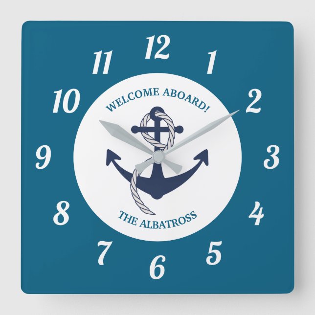 Anker für benutzerdefinierte Nautikmuster Quadratische Wanduhr (Vorderseite)