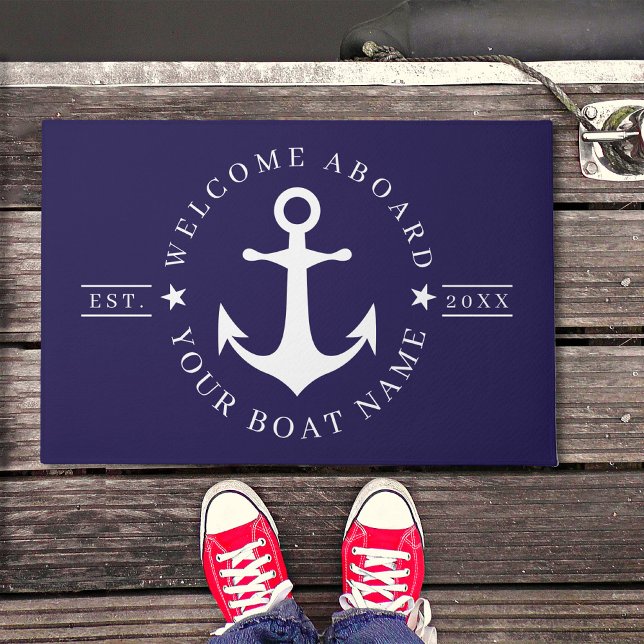 Anker für benutzerdefinierten Bootnamen Willkommen Fußmatte (Nautical Anchor Custom Boat Name Welcome Aboard Doormat)