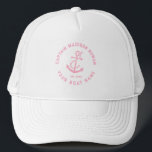 Anker für Vintage Wasserfahrzeuge in Rosa und Weiß Truckerkappe<br><div class="desc">Eleganter rosa Vintager nautischer Bootsanker mit individueller rosa Typografie.</div>