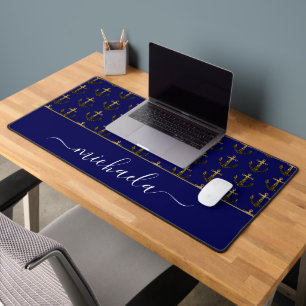 Anker Gold falsche Glitzernavy blaue Monogramm Nam Schreibtischunterlage