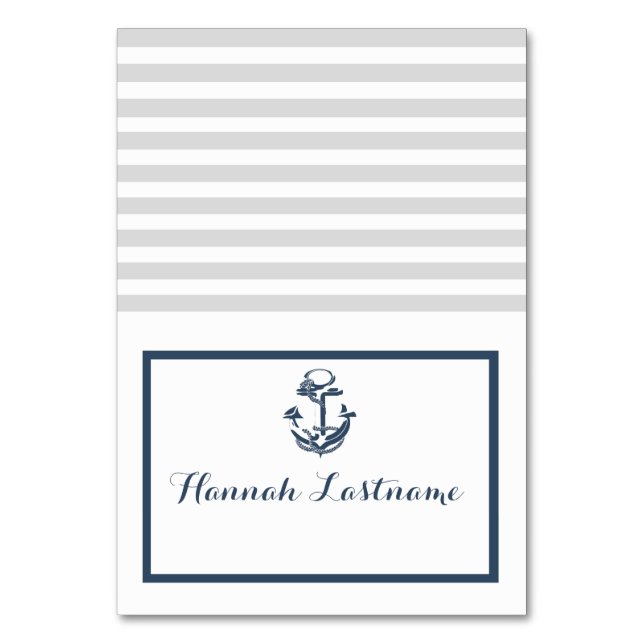 Anker Grau und Navy Blue Nautical Sitzkarte Tischnummer (Vorderseite)