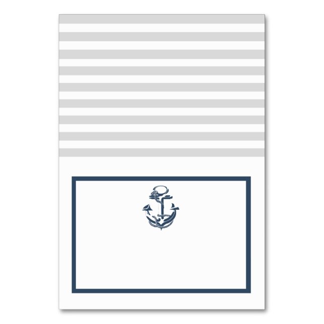 Anker Grau und Navy Blue Nautical Sitzkarte Tischnummer (Vorderseite)