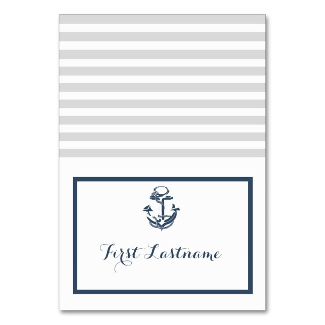 Anker Grau und Navy Blue Nautical Sitzkarte Tischnummer (Vorderseite)