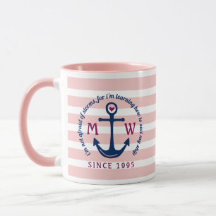 Anker-Herz-Rosa Stripes Seemonogramm-Logo Tasse