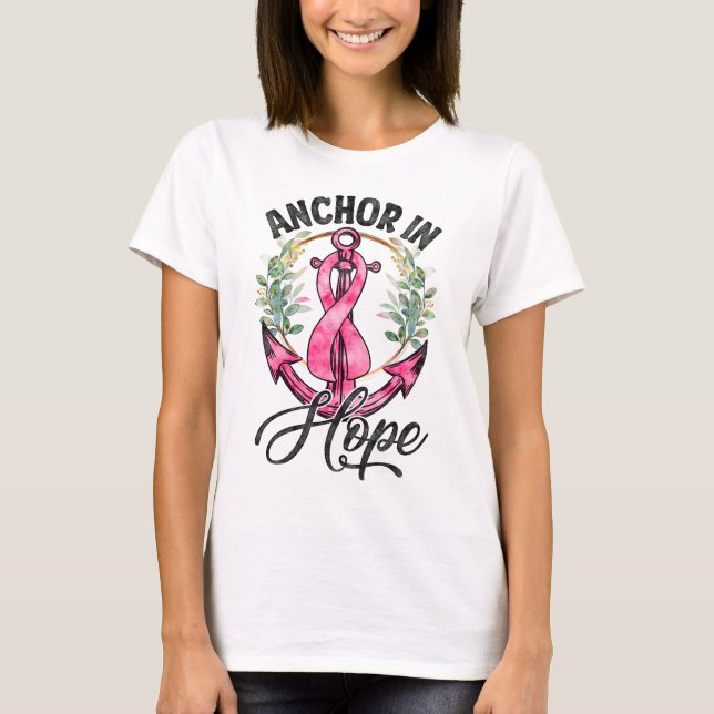 Anker in Hope Pink Ribbon Brustkrebs Bewusstsein T-Shirt (Vorderseite)