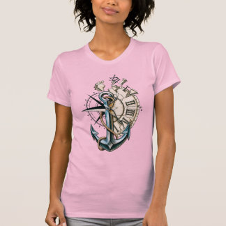 Anker Kompass Uhr Vintage Nautical Tattoo Design T-Shirt