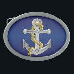 Anker-Marine-Blau Ovale Gürtelschnalle<br><div class="desc">Anker-Entwurfs-Gürtelschnalle. Dieser Spaßankerentwurf macht ein großes Geschenk für jeden möglichen Seemann. Fertigen Sie mit jedem möglichem Text Ihrer Wahl besonders an. Entwerfen Sie durch justbyjulie</div>