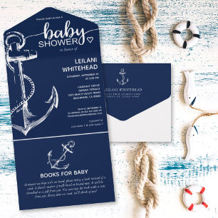 Anker Maritime Baby Shower Bücher für Baby Navy All In One Einladung