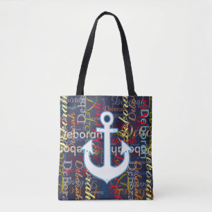 Anker mit farbenfrohen Namen auf blau