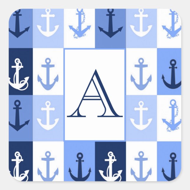 Anker-Monogramm-Aufkleber Quadratischer Aufkleber (Vorderseite)