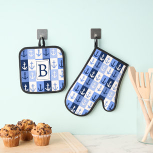 Anker Monogrammbuchstabe Ofenhandschuh & Topflappen-Set