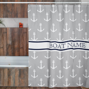 Anker Muster Grau Blau Nautisch Boot Name Duschvorhang