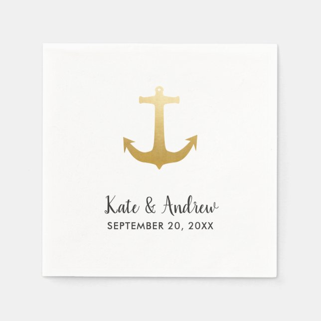 Anker Nautical Imitats Gold Foil | Hochzeit am Oze Serviette (Vorderseite)