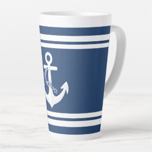 Anker Nautical Segeln Booten Weiß Navy Blau Milchtasse