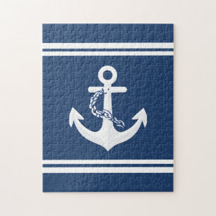 Anker Nautical Segeln Booten Weiß Navy Blau Puzzle