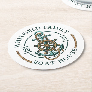 Anker Nautisches Bootsrad und Seil Familie Runder Pappuntersetzer