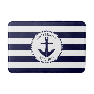 Anker-Navy und White Nautical Bath Mat Badematte